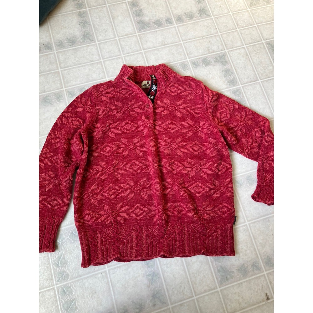 WOOLRICH Fisherman Chunky XL Red Snowflake Knitted Henley Cotton Blend Sweater‎
